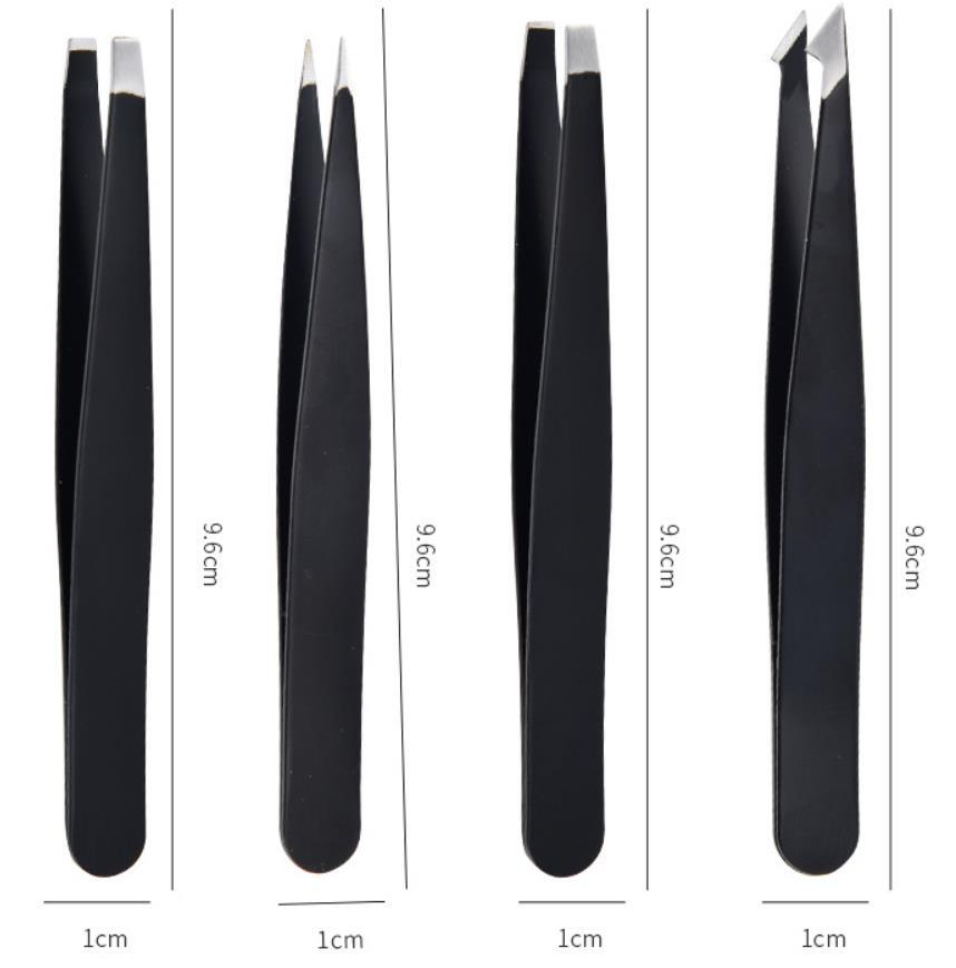 Professional 4-Piece Tweezers Set with Case - Slant, Pointed, Classic Stainless Steel