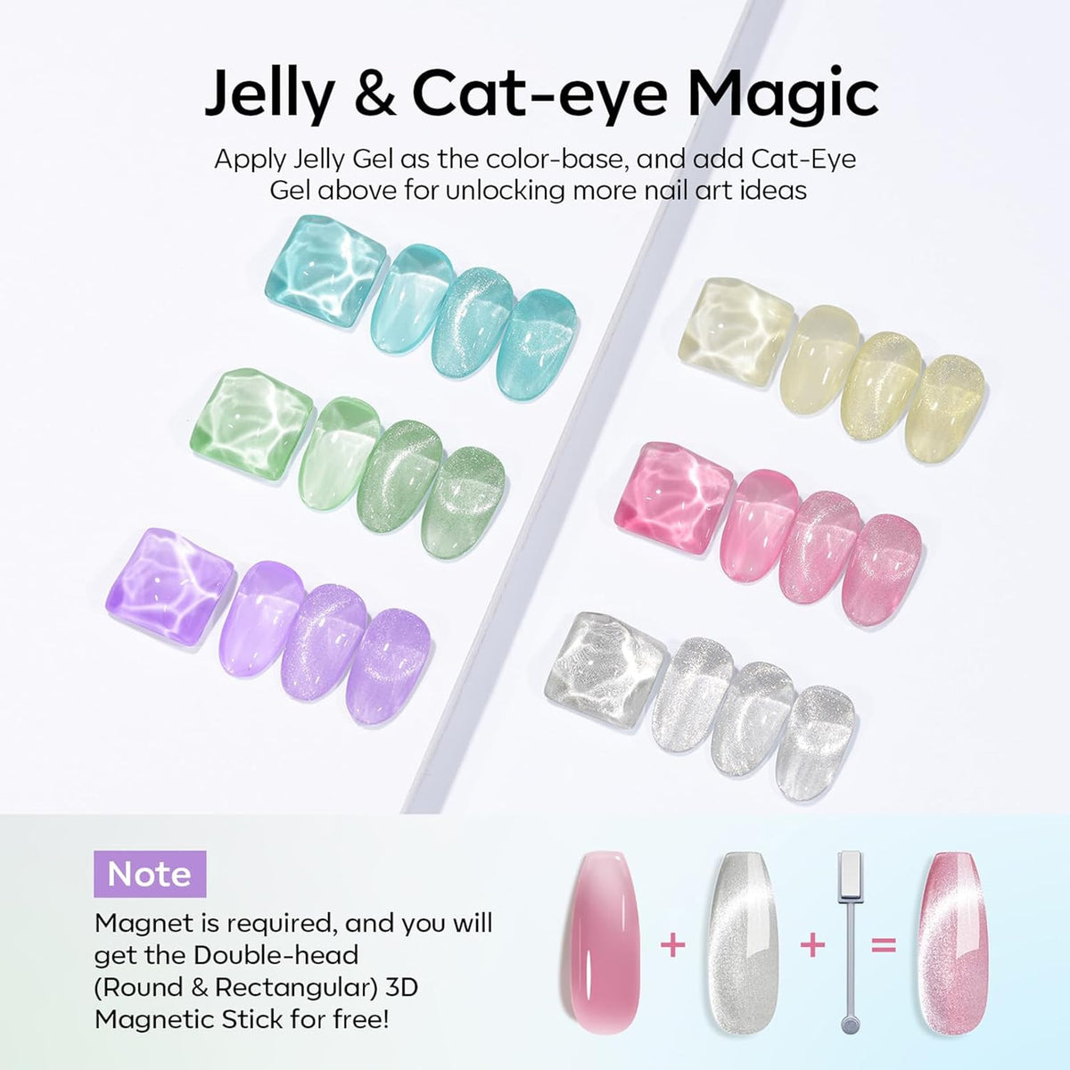 Gel Nail Polish Set with Magnet - 6 Colors Summer Silver Cat Eye