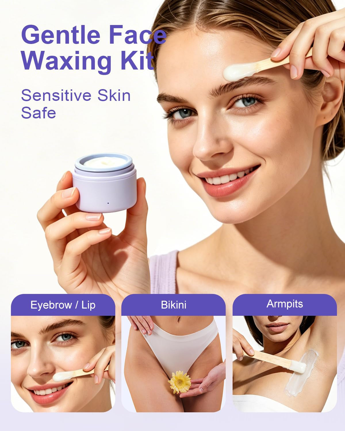 Women’s Face & Eyebrow Waxing Kit with USB Mini Wax Pot - Hair Removal Set