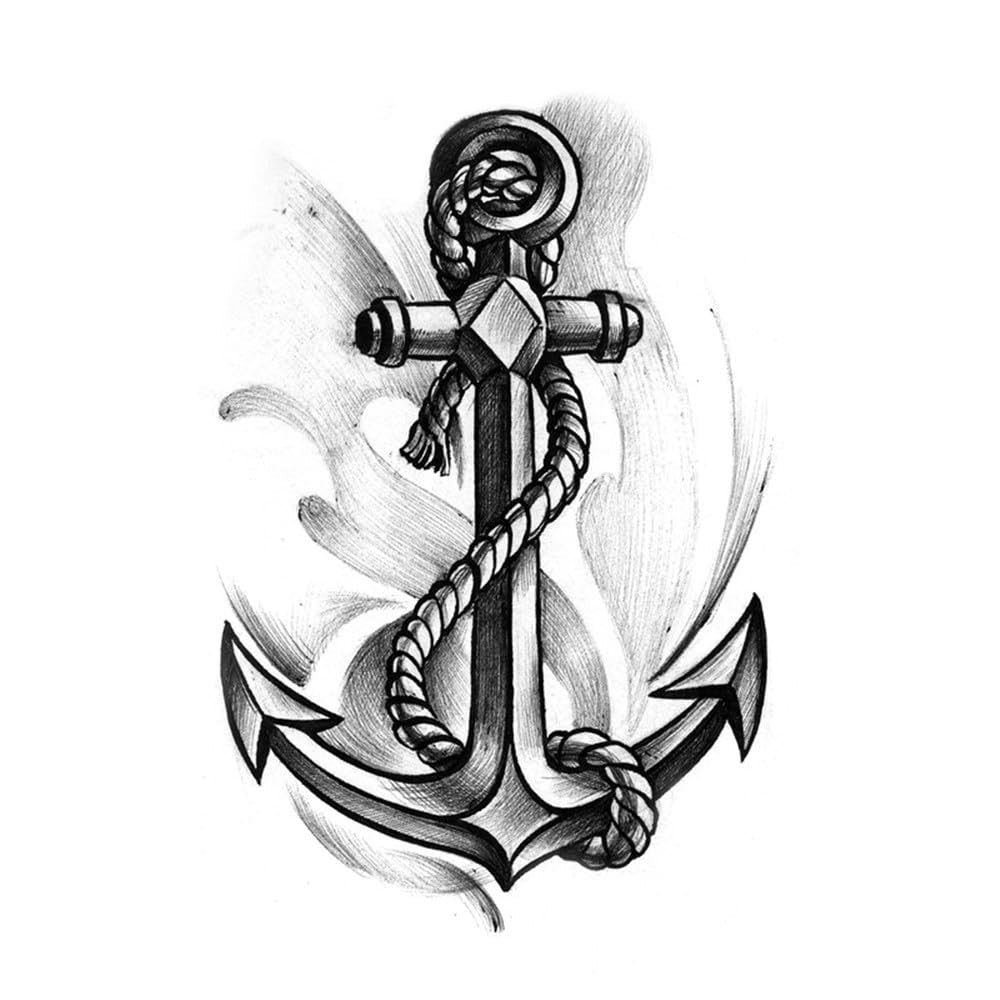 Waterproof Temporary Tattoo Stickers Set of 5 Grey Anchor Ship SF4369