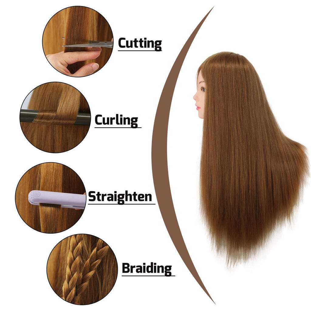 Human Hair Mannequin Head for Hair Styling - 24-26 Inch Straight Light Brown
