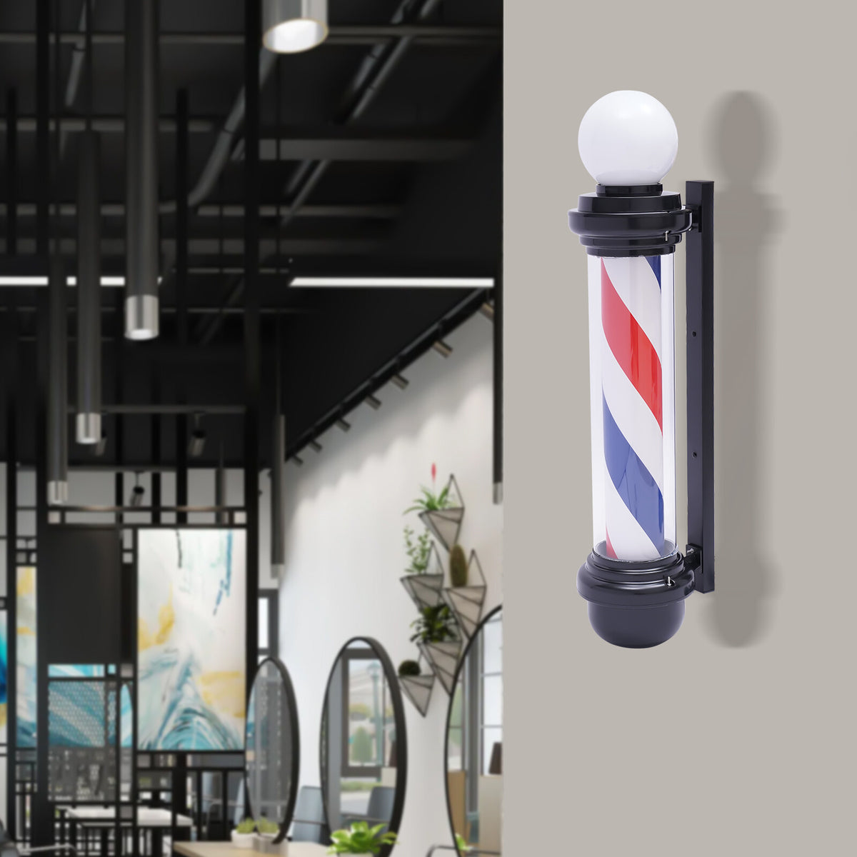32-inch Rotating LED Barber Pole Sign with Rainproof Design