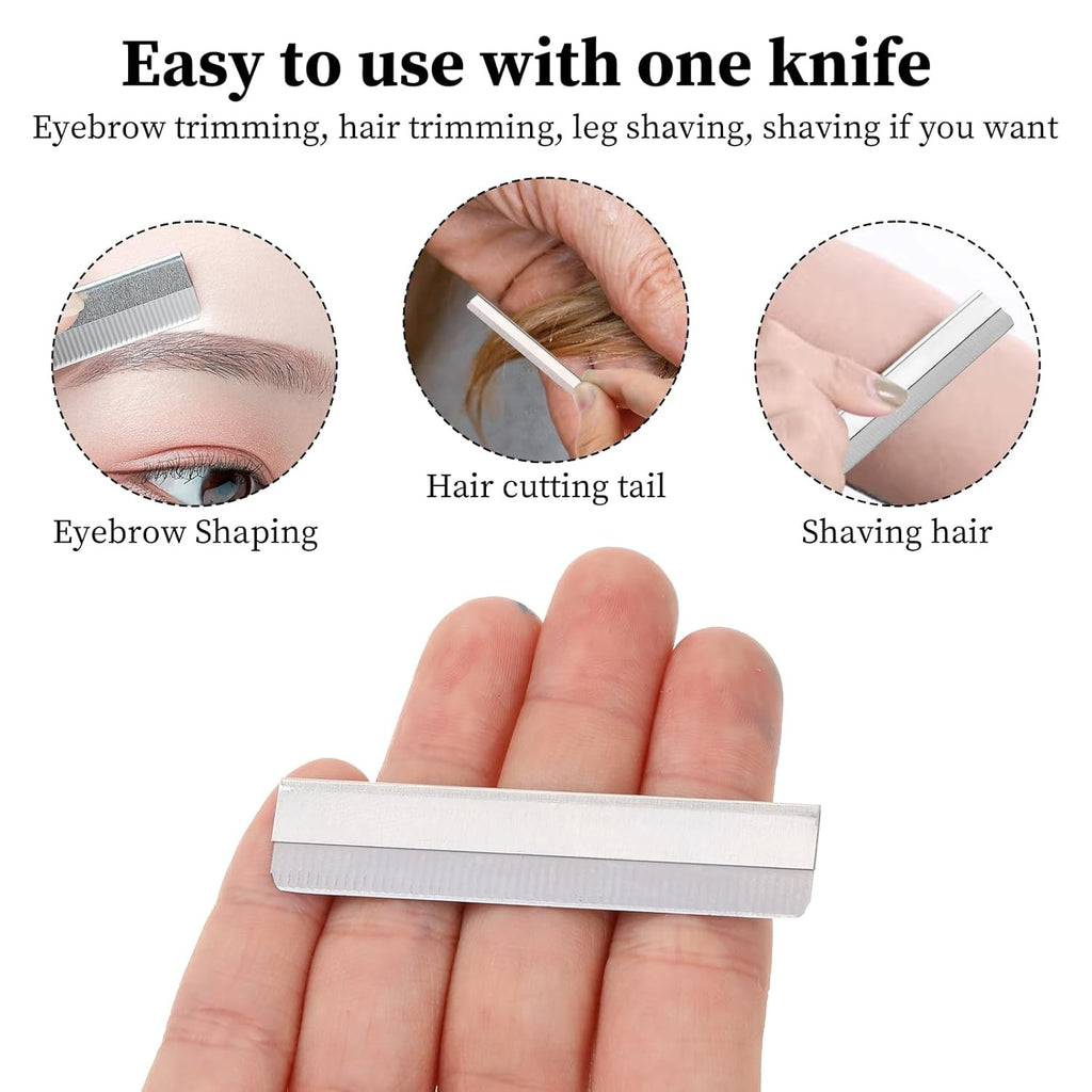 50 Pcs Stainless Steel Eyebrow Razor Blades - Disposable Safety Trimmers