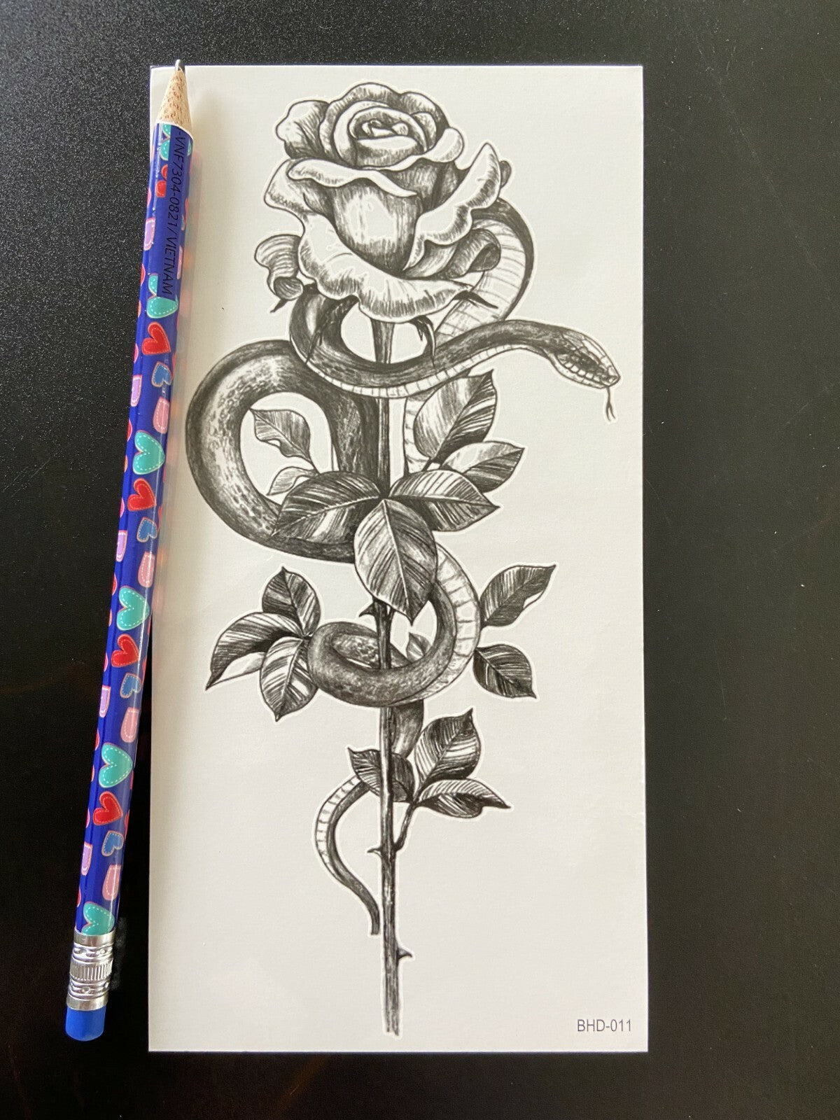 5 Sheets Temporary Tattoo Set - Floral Rose, Snake & Butterfly Waterproof