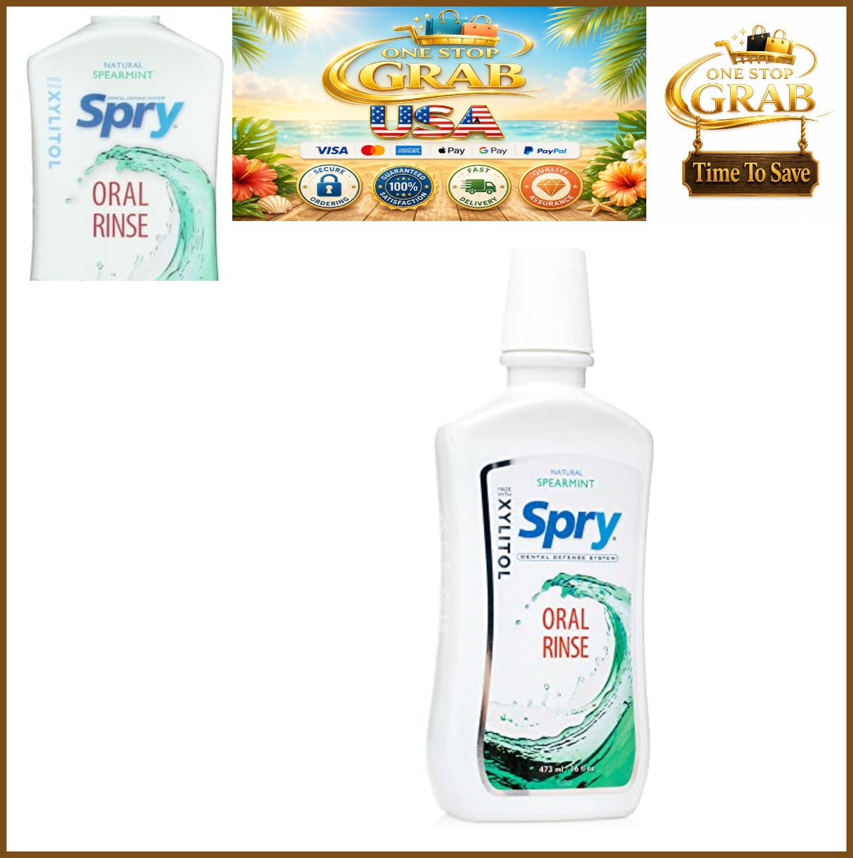 Natural Spearmint Xylitol Mouthwash 16 fl oz Fluoride-Free Oral Rinse