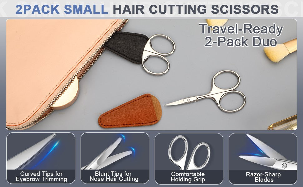 Stainless Steel Eyebrow & Nose Hair Scissors Set - Small Grooming Tools