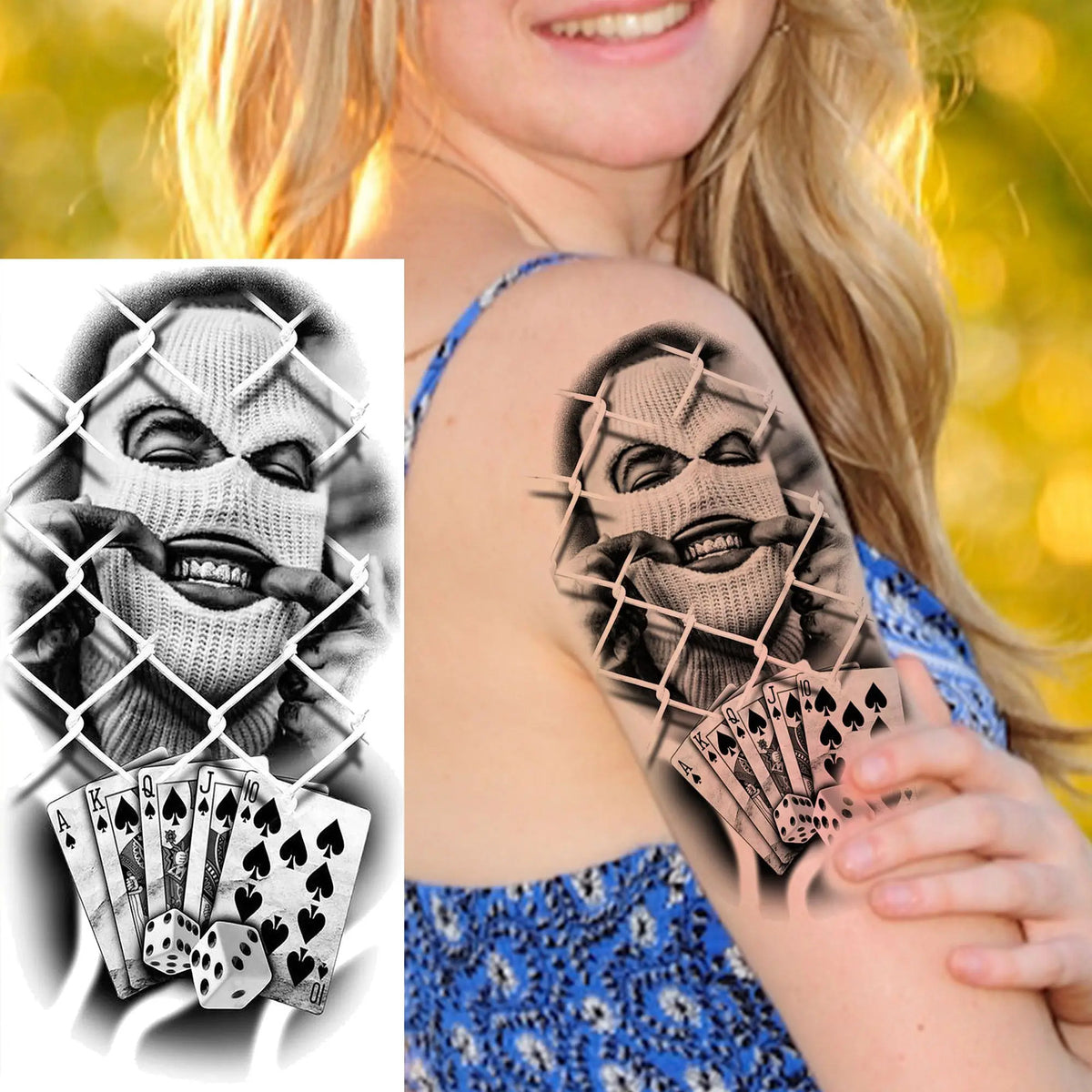 Waterproof Temporary Tattoo Sticker - Evil Joker Face, Long Lasting Realistic Design