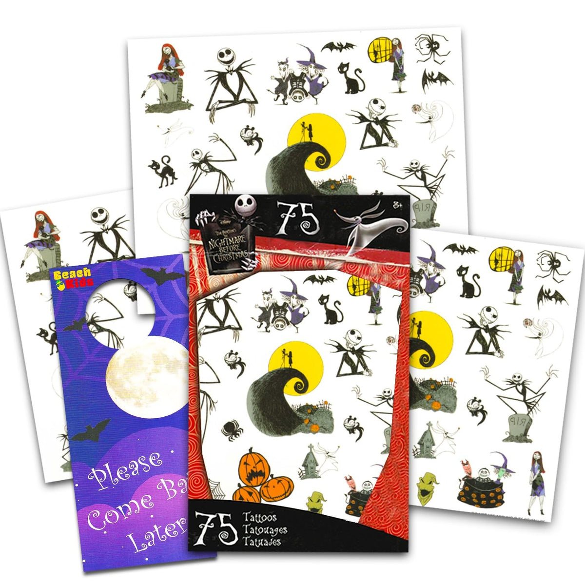 Nightmare Before Christmas Temporary Tattoos – 75 Assorted Designs, One Size