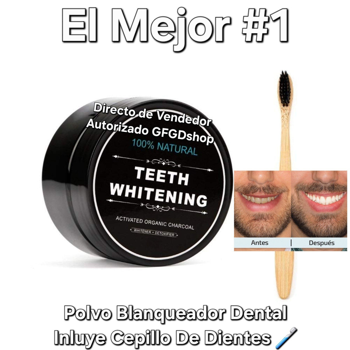Natural Charcoal Tooth Powder for Whitening and Brightening Smile - Includes Bamboo Toothbrush