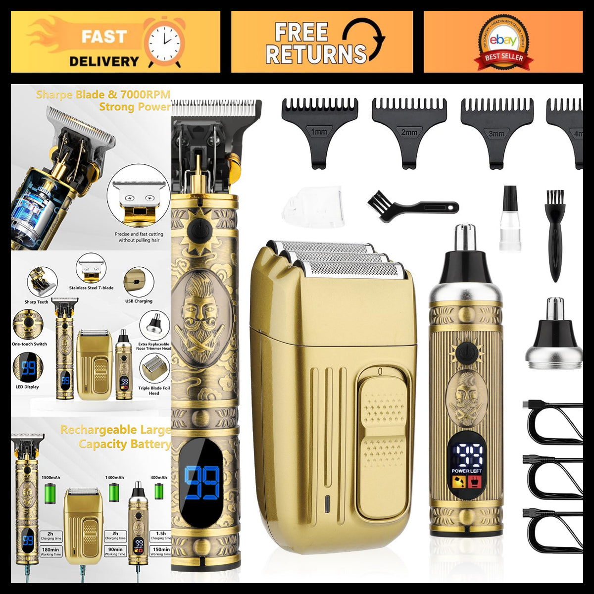 4-in-1 Men’s Beard Trimmer & Electric Razor Grooming Kit with Hair Clippers