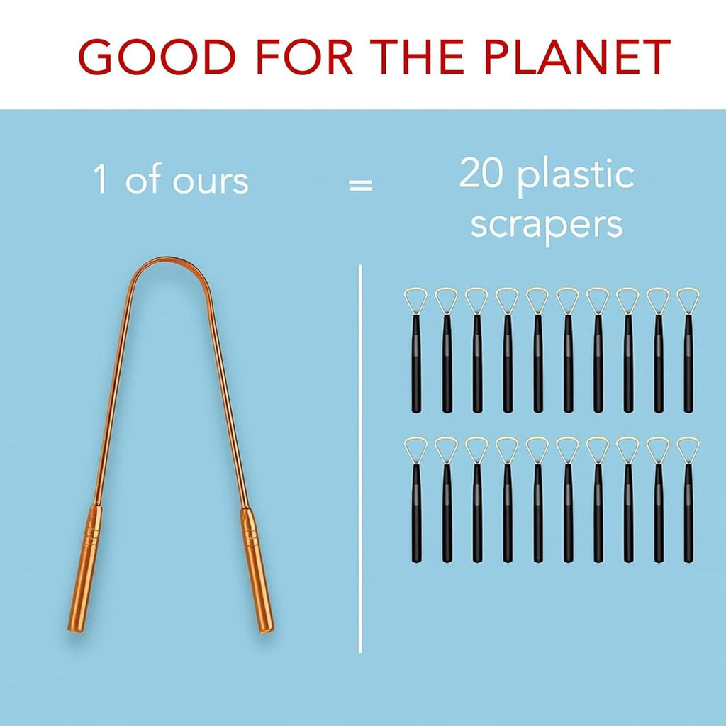 Copper Tongue Scraper 2 Pack - Natural Oral Hygiene Cleaner for Fresh Breath