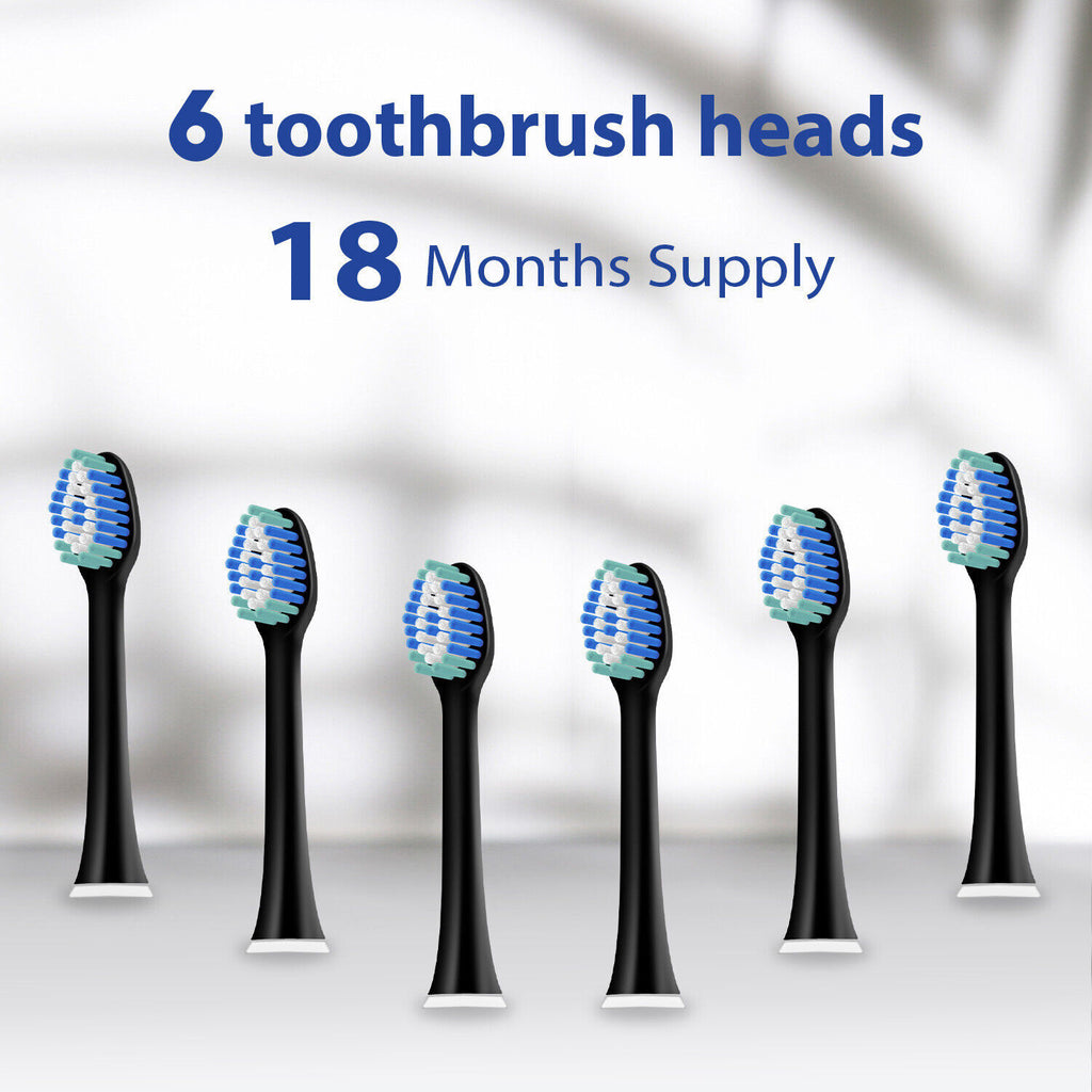 Electric Toothbrush with 6 Replacement Heads & 5 Cleaning Modes - Rechargeable, Waterproof