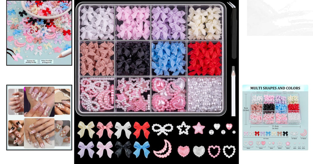 600 Pcs Nail Charms & Flatback Pearls Set for Nail Art - 8 Colors