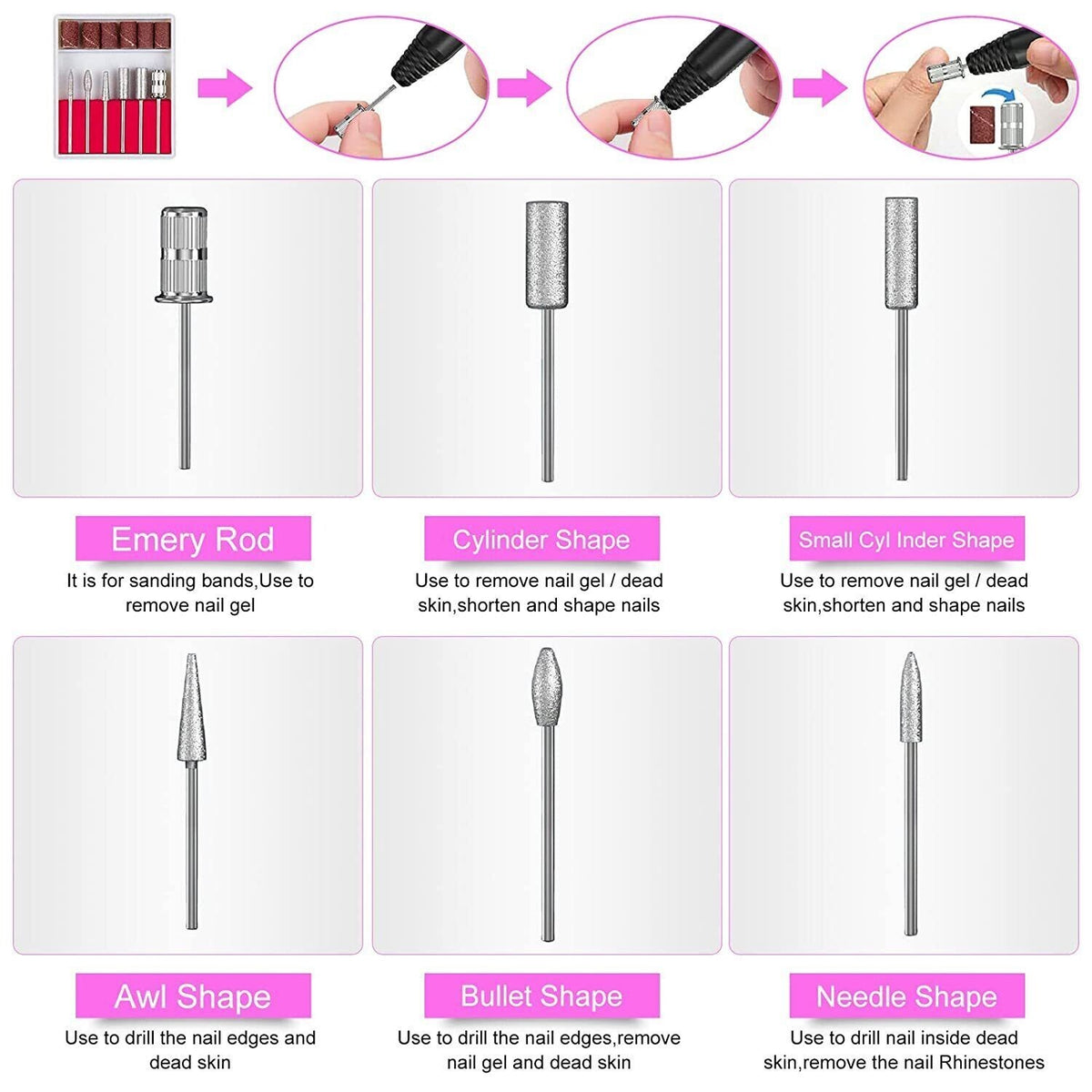 Electric Nail Drill Kit for Acrylic Nails, Manicure & Pedicure, Adjustable Speed
