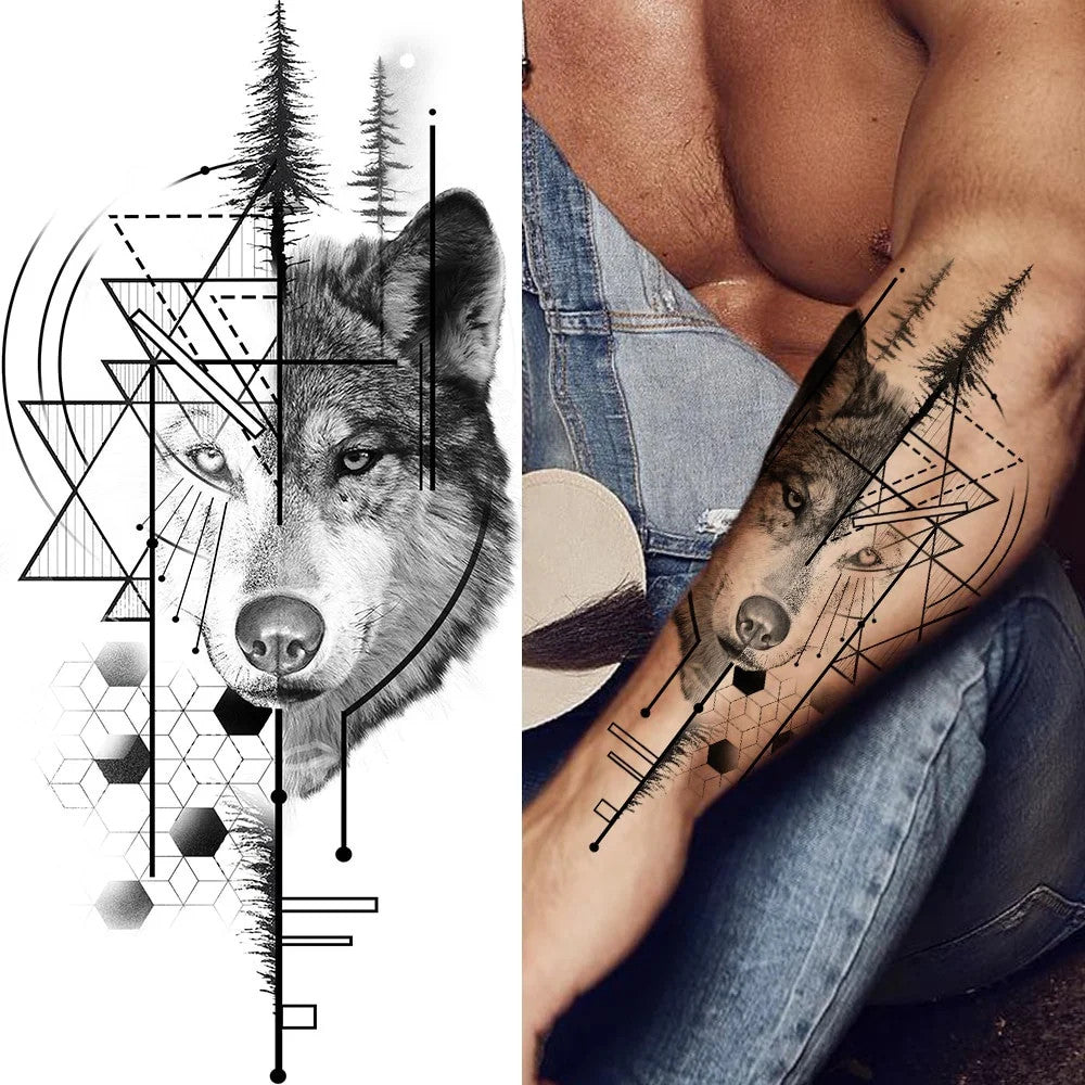 Temporary Tattoo Sticker Set for Men Women – Tiger Wolf Skull Flower Designs