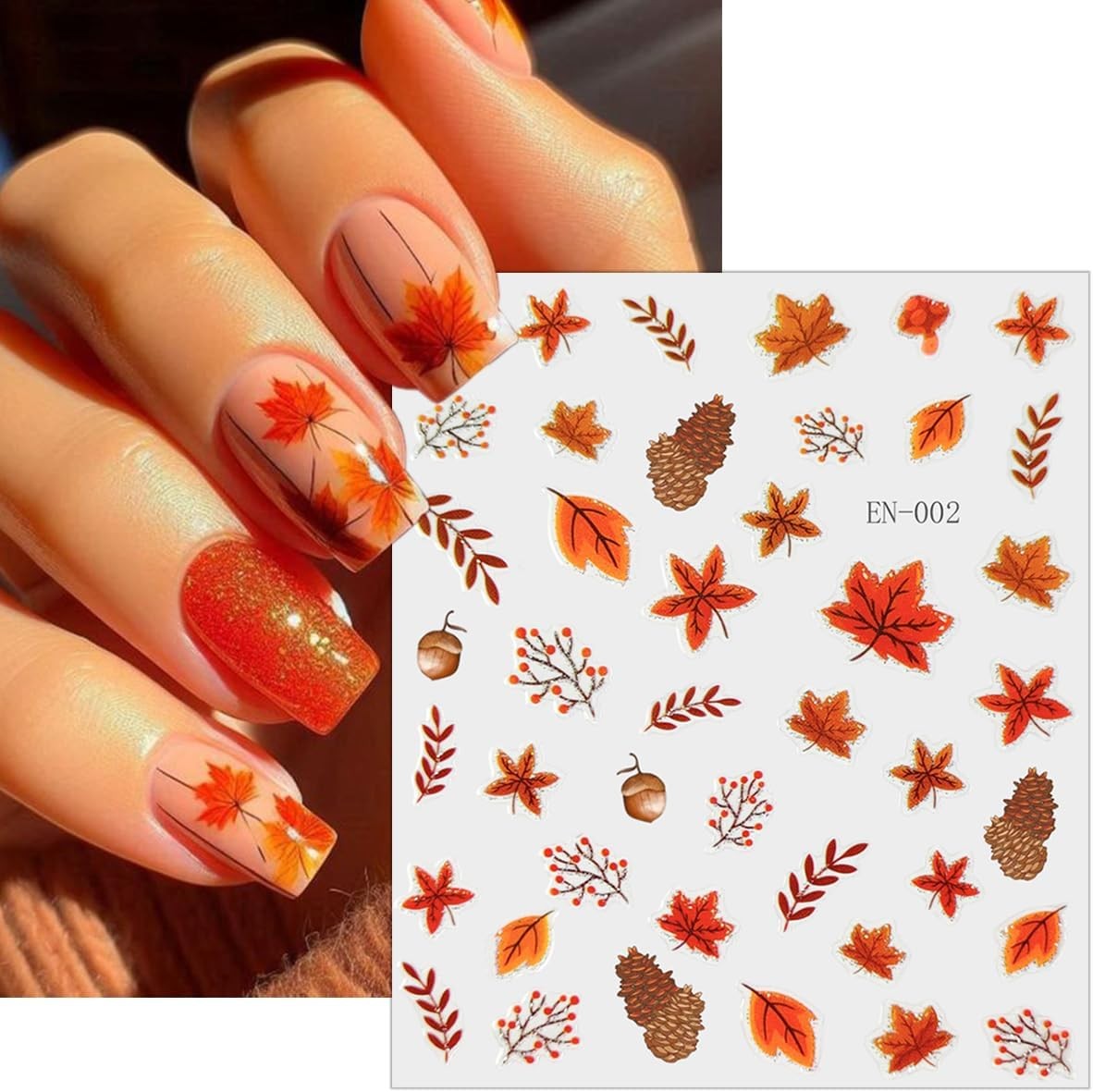 Autumn Maple Leaf Nail Stickers Set for Fall Nail Art - 6 Sheets