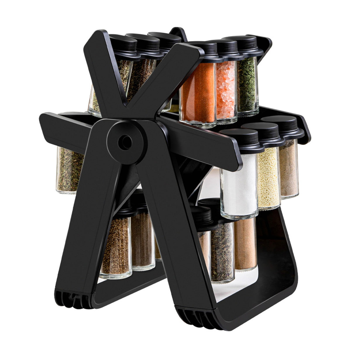 18 Jar Rotating Spice Rack Organizer with Labels and Funnel - Kitchen Counter Storage