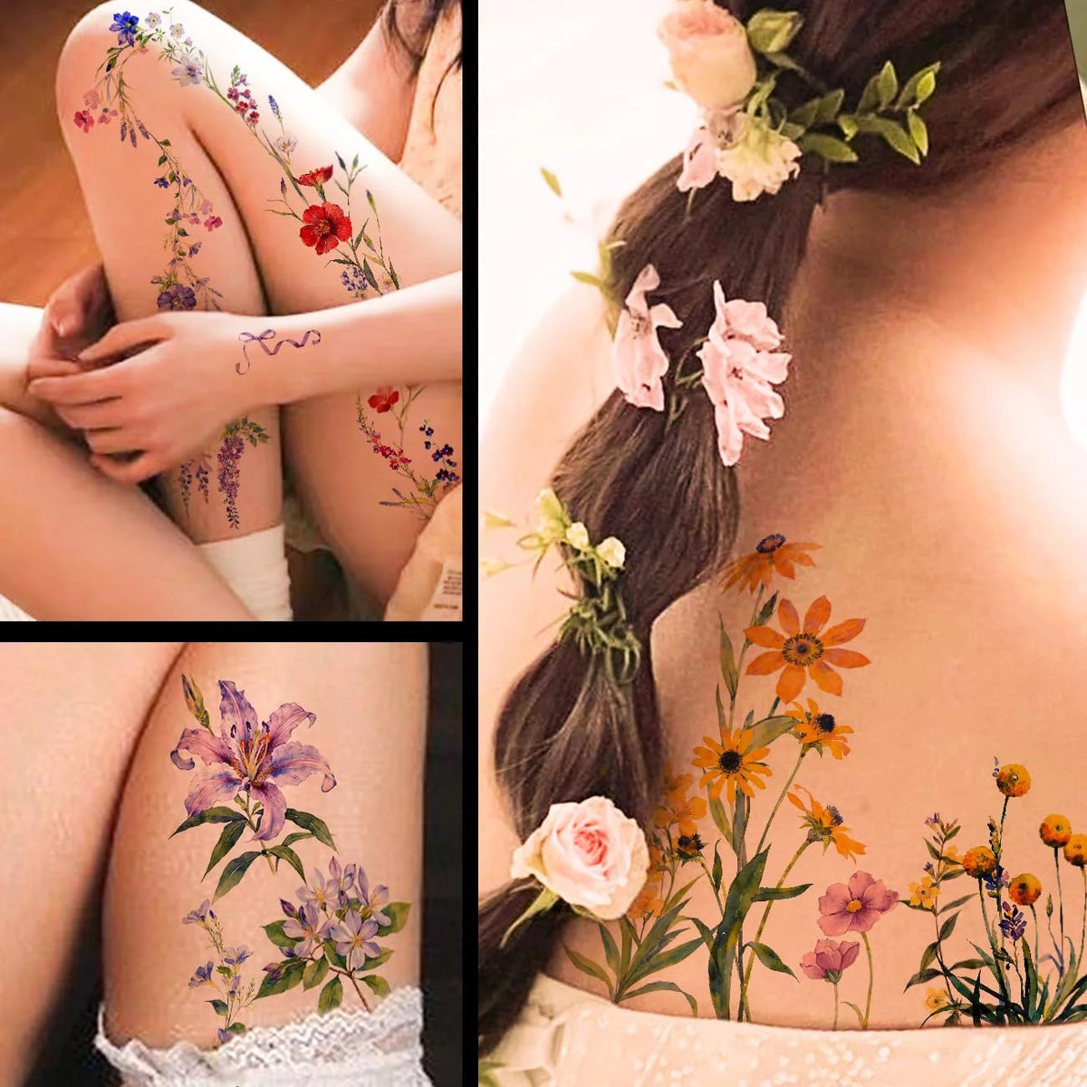 Watercolor Flower Temporary Tattoos Set – 40 Sheets Tiny Wildflow