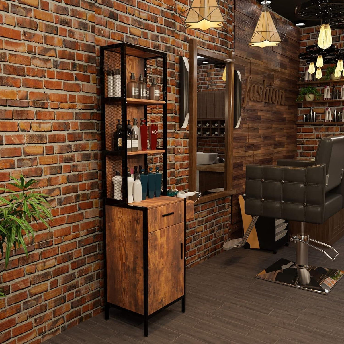 Wall Mount Hair Styling Salon Station with Drawer and Storage Cabinet