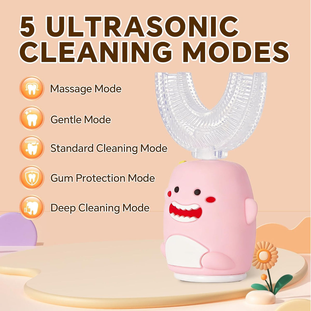 Kids Sonic U-Shaped Electric Toothbrush with 5 Modes & Waterproof Design