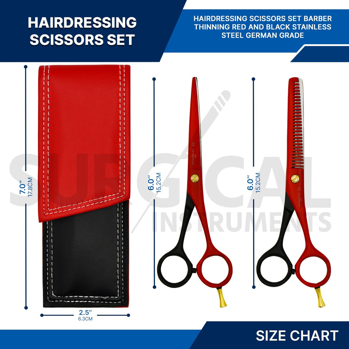 6-inch Professional Hair Cutting & Thinning Scissors Set - Red & Black