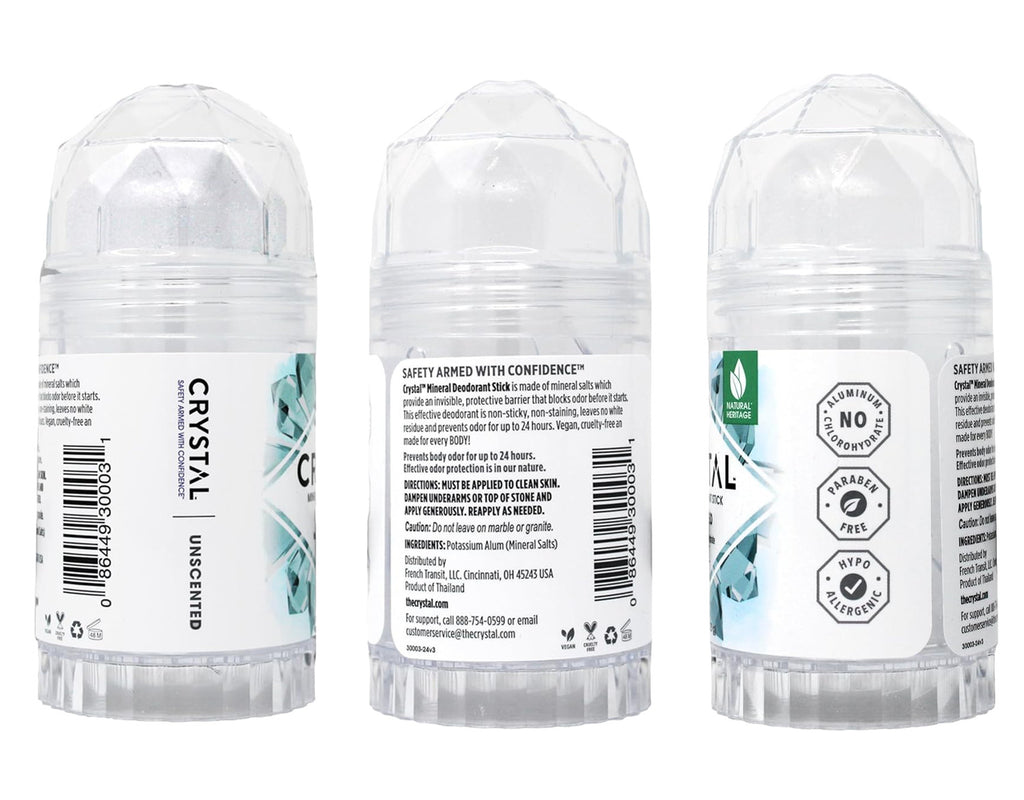 3 Pack Unscented Crystal Deodorant Stick - Paraben Free, 4.25 oz