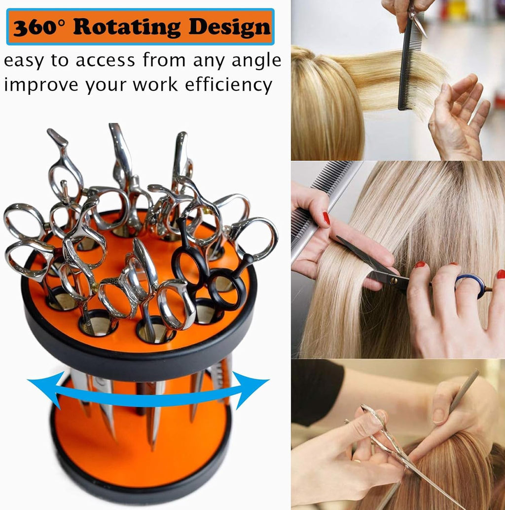 Rotating Wooden Hair Scissors Holder for Salon & Barbershop