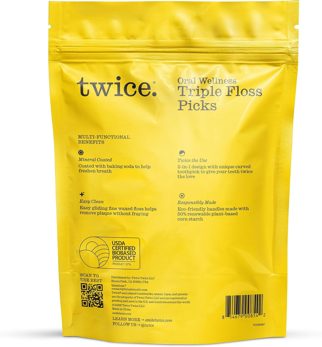 Eco-Friendly 3-Strand Floss Picks with Mint & Baking Soda - Dual Action Oral Care