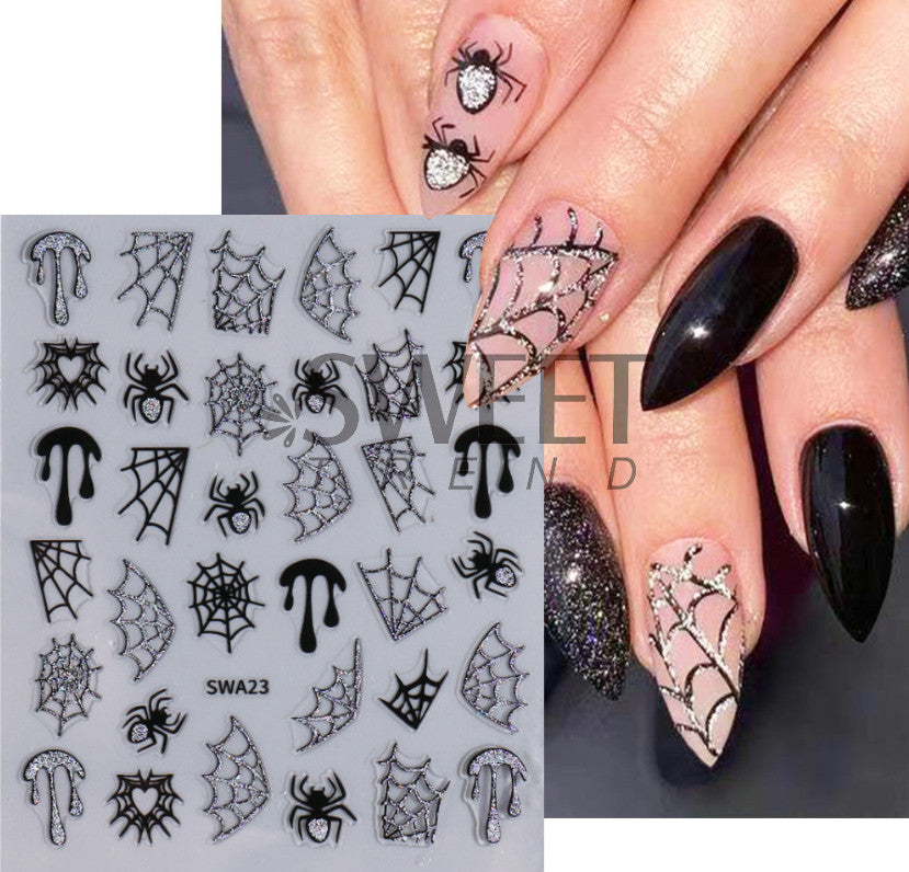 Halloween Spider Web Nail Art Stickers - Self Adhesive Glitter Decals