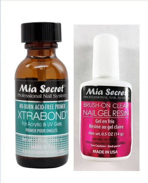 No-Burn Acid-Free Xtrabond Nail Gel Resin with Brush 1oz + 0.5oz Clear