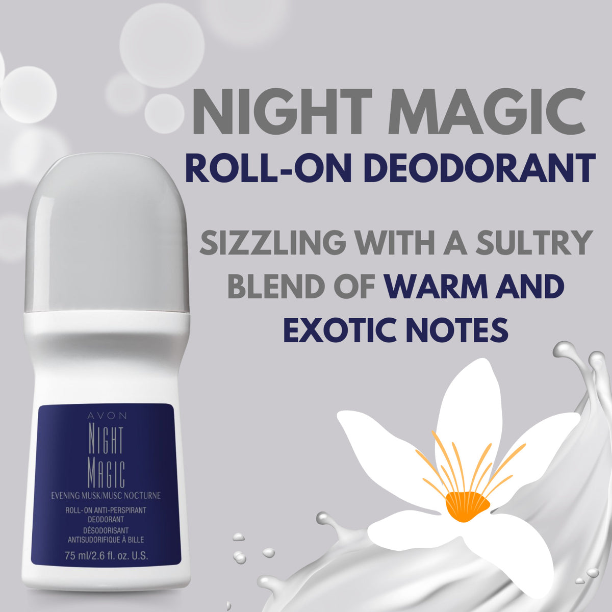 Avon Night Magic Musk Roll-On Deodorant 2.6 fl oz Pack of 4 - Long-Lasting Freshness