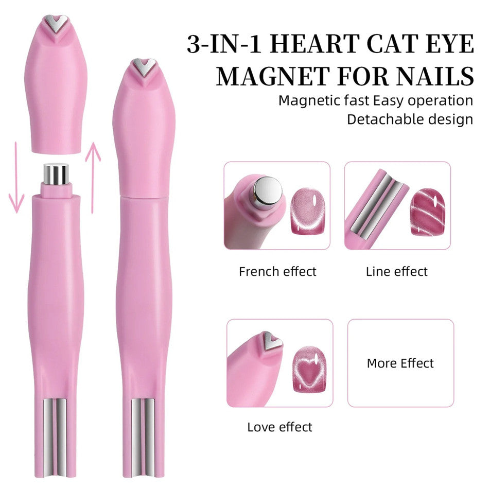 3-in-1 Cat Eye Nail Magnet Pen for Magnetic Gel Nail Art – Heart, Moon & Line Designs