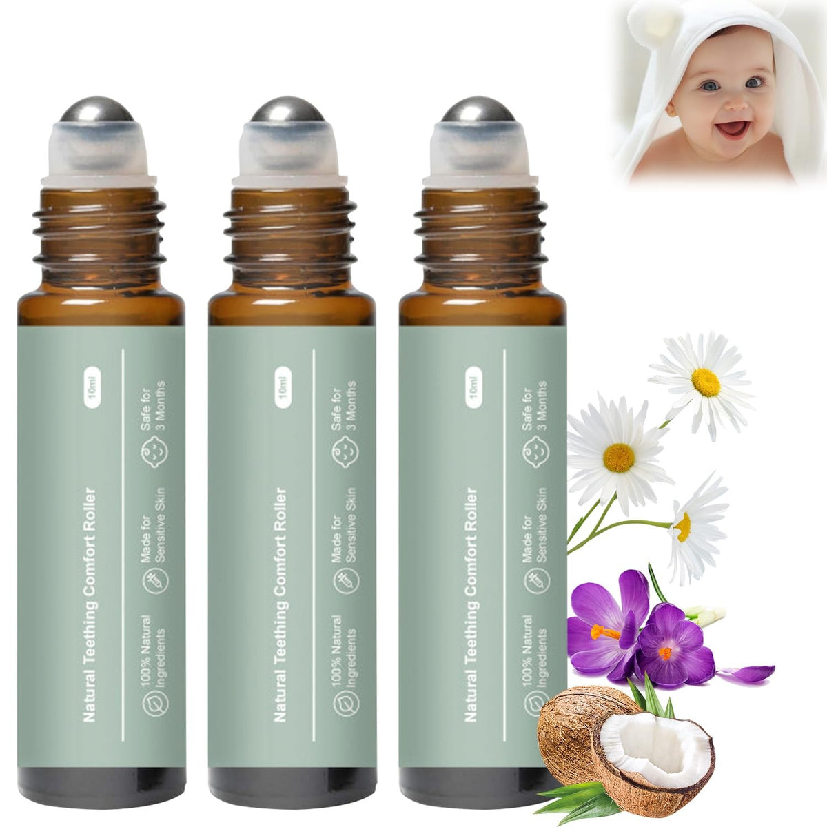 Organic Baby Teething Relief Roller Set - Gentle Natural Gum Soothing Oil