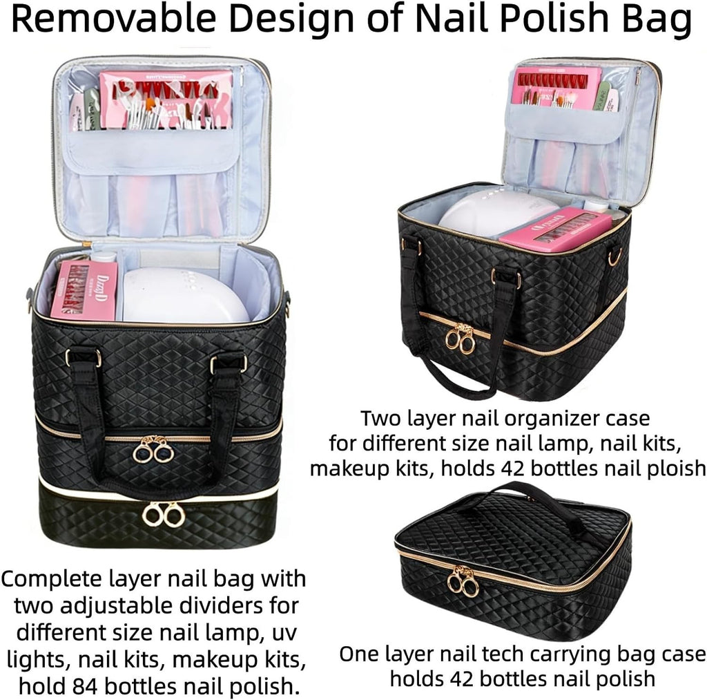 Nail Polish Organizer Bag 3-Layer Travel Nail Kit Storage Case Holds 84 Bottles