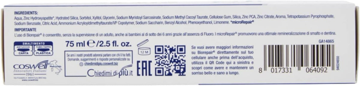 Remineralizing Night Toothpaste 75ml - Enamel Repair, Fluoride-Free, Made in Italy