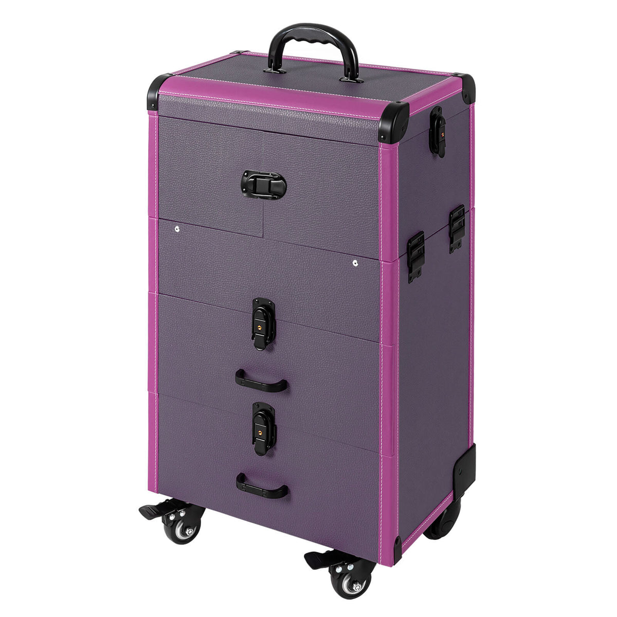 Portable Lockable Makeup Train Case with Wheels & Large Storage