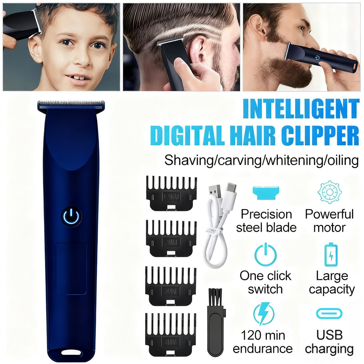 Cordless Beard Trimmer with USB Charging & Multiple Combs for Men