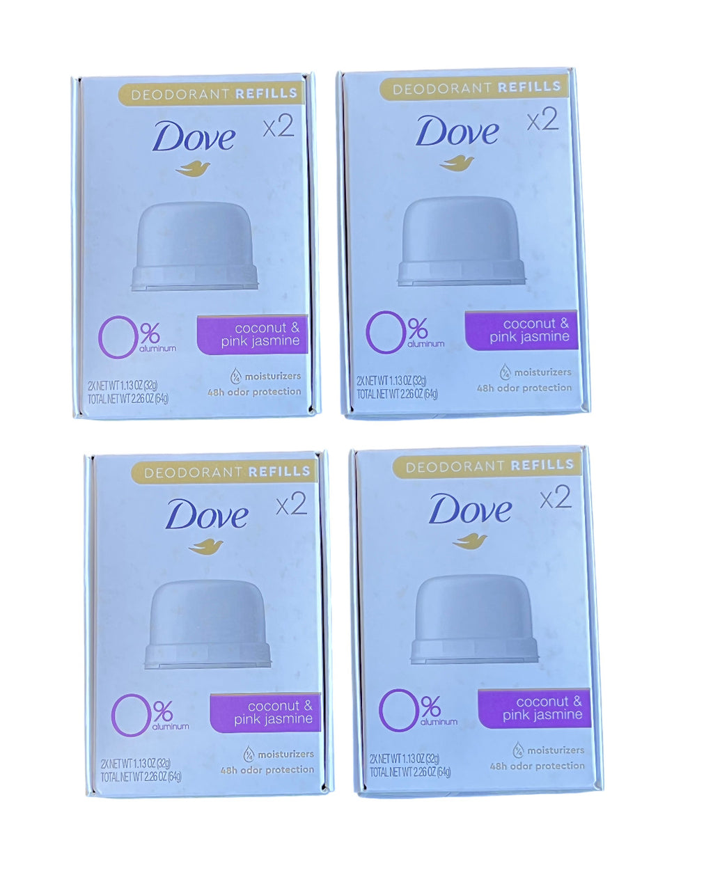 4-Pack Dove Deodorant Refills with Coconut, Pink Jasmine, Cucumber & Green Tea