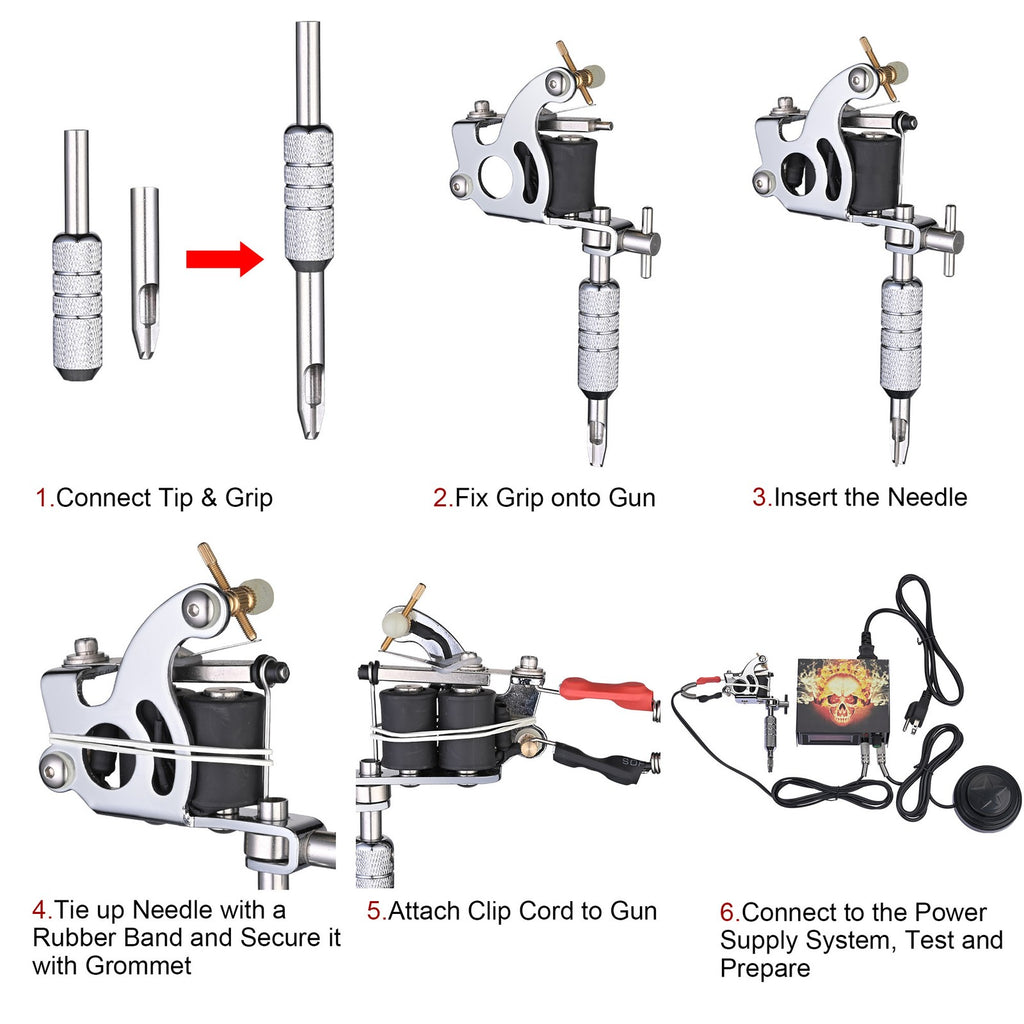 Complete Tattoo Machine Kit with 4 Guns, Power Supply, Needles & Case