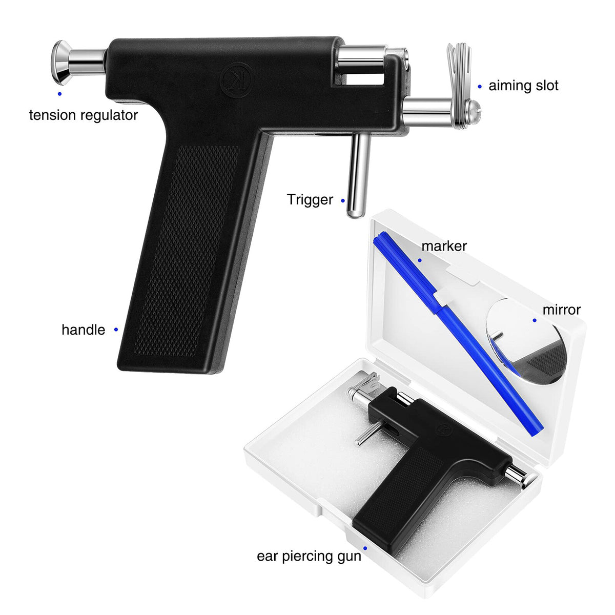 Body Piercing Gun Kit 131Pcs Stainless Steel Ear Nose Belly Button Ring Set 14G 16G