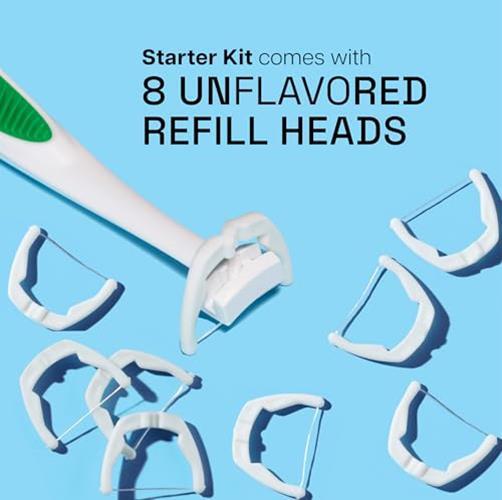 Dental Flosser Starter Kit with Refillable Heads and Assorted Flavors