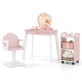 Kids Hair Salon Play Set with LED Lighted Mirror, Swivel Barber Chair & Rolling Trolley