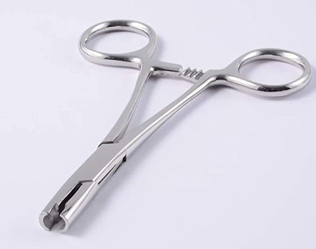 5.5in Micro Dermal Anchor Tube Insertion Hemostat Forceps - 3mm Hole Piercing Tool
