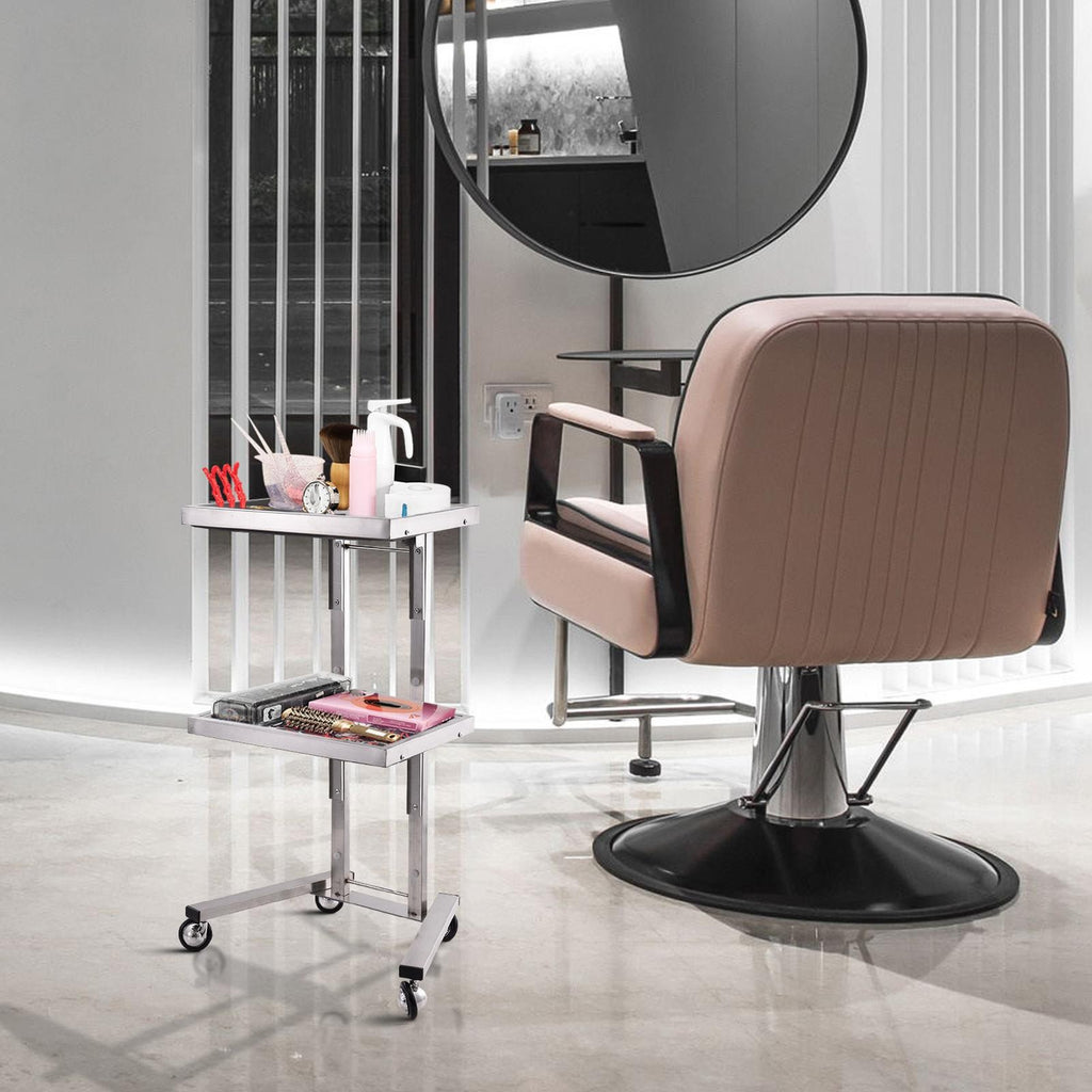 Stainless Steel Salon Rolling Utility Cart with Double-Layer Trays