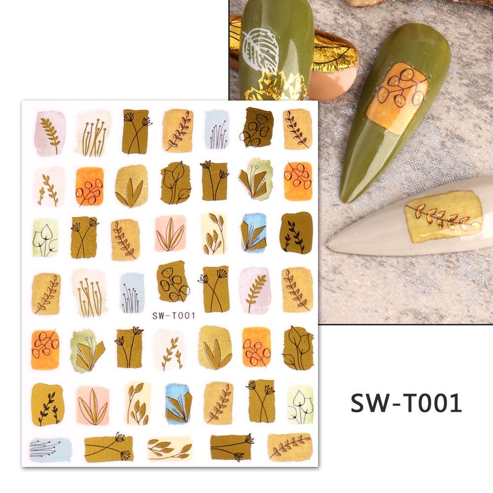 Autumn Leaf Maple Nail Stickers - Fall Leaves Geometric Nail Art Decals Set