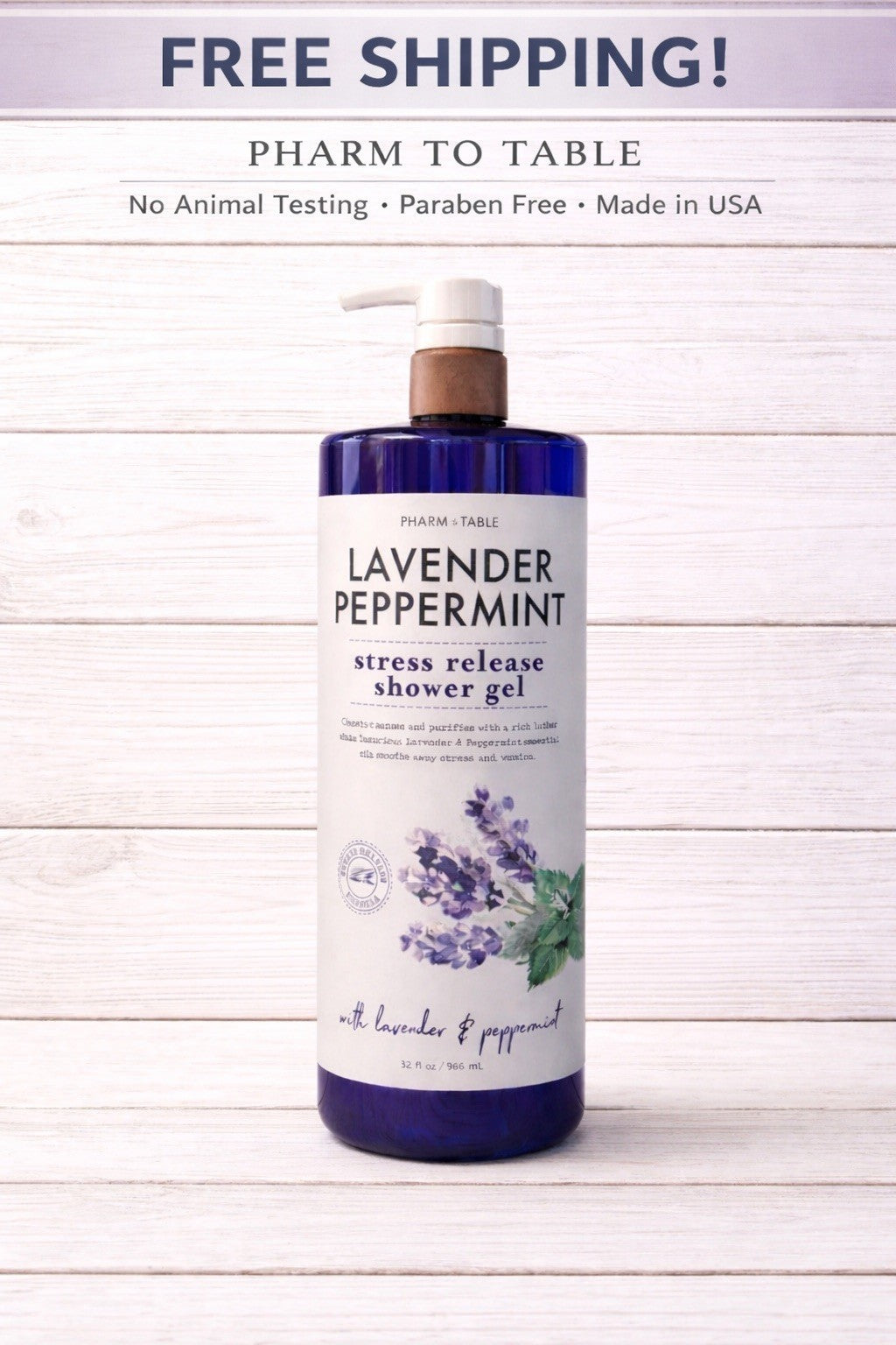 Lavender Peppermint Stress Relief Shower Gel - 32 oz Large Body Wash