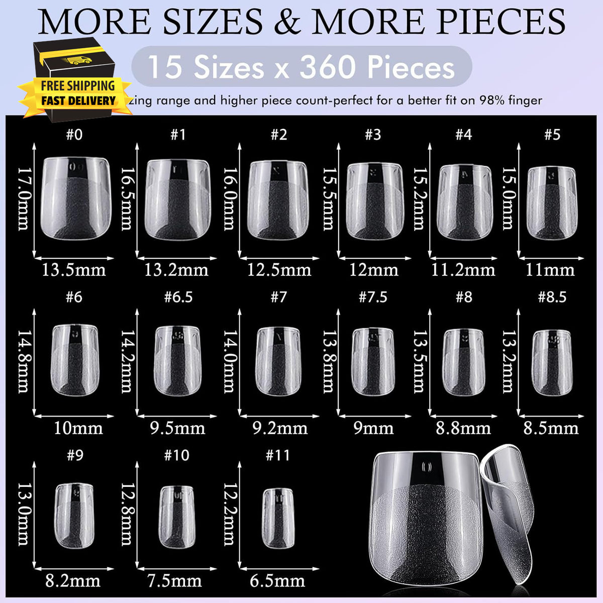 360Pc Short Square Gel Nail Tips - Clear Fake Nails for Nail Extensions