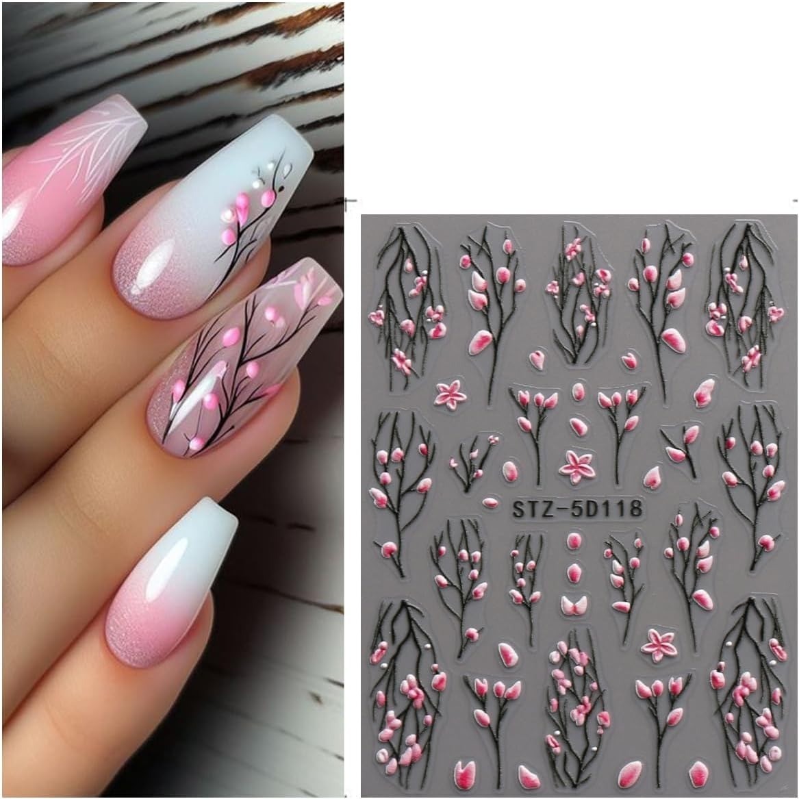 3D Embossed Flower Nail Art Stickers - Self-Adhesive Colorful Decals