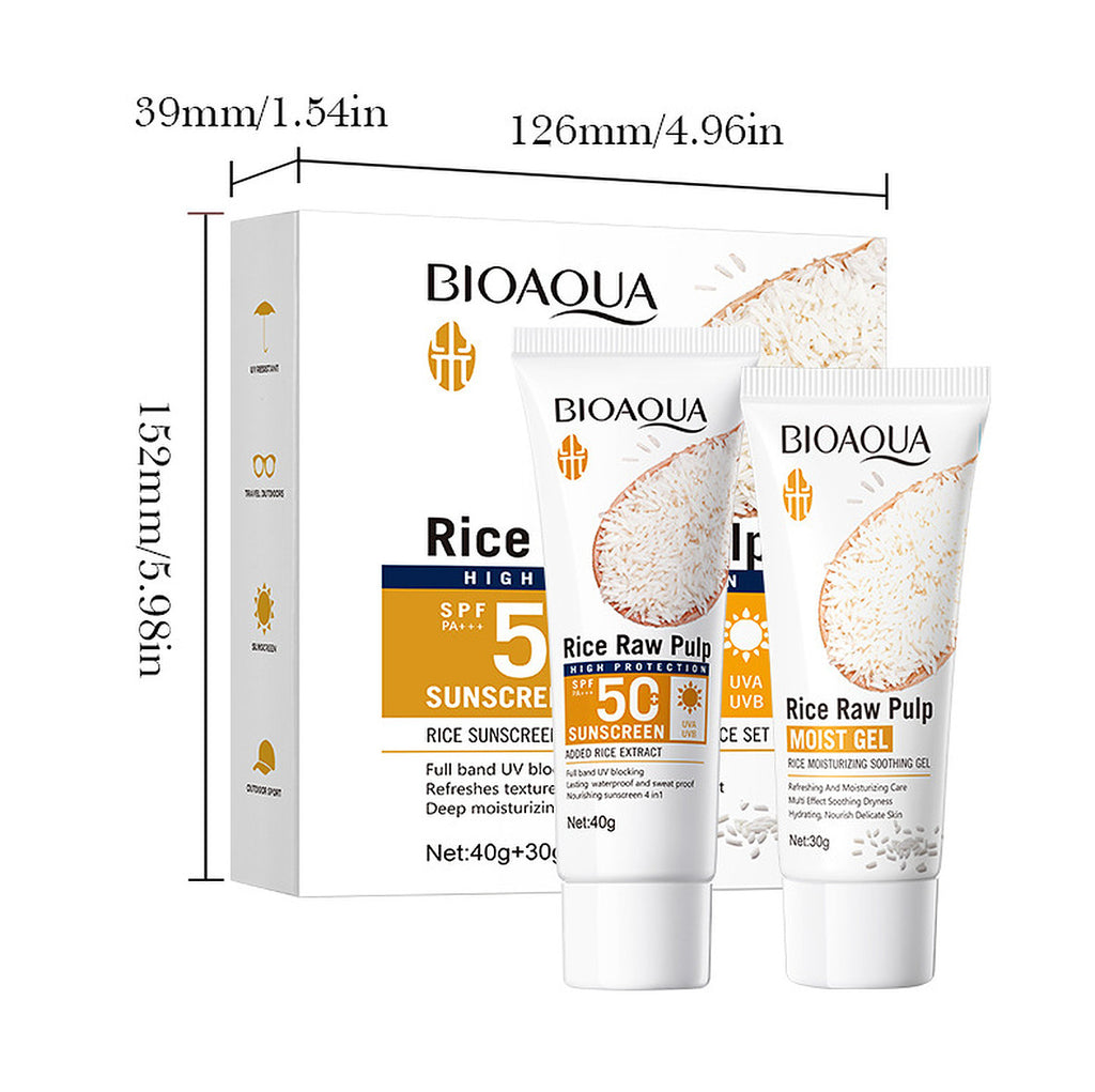 Rice Pulp SPF50 Moisturizing Sunscreen Gel Set - 2 Pieces, 40g+30g