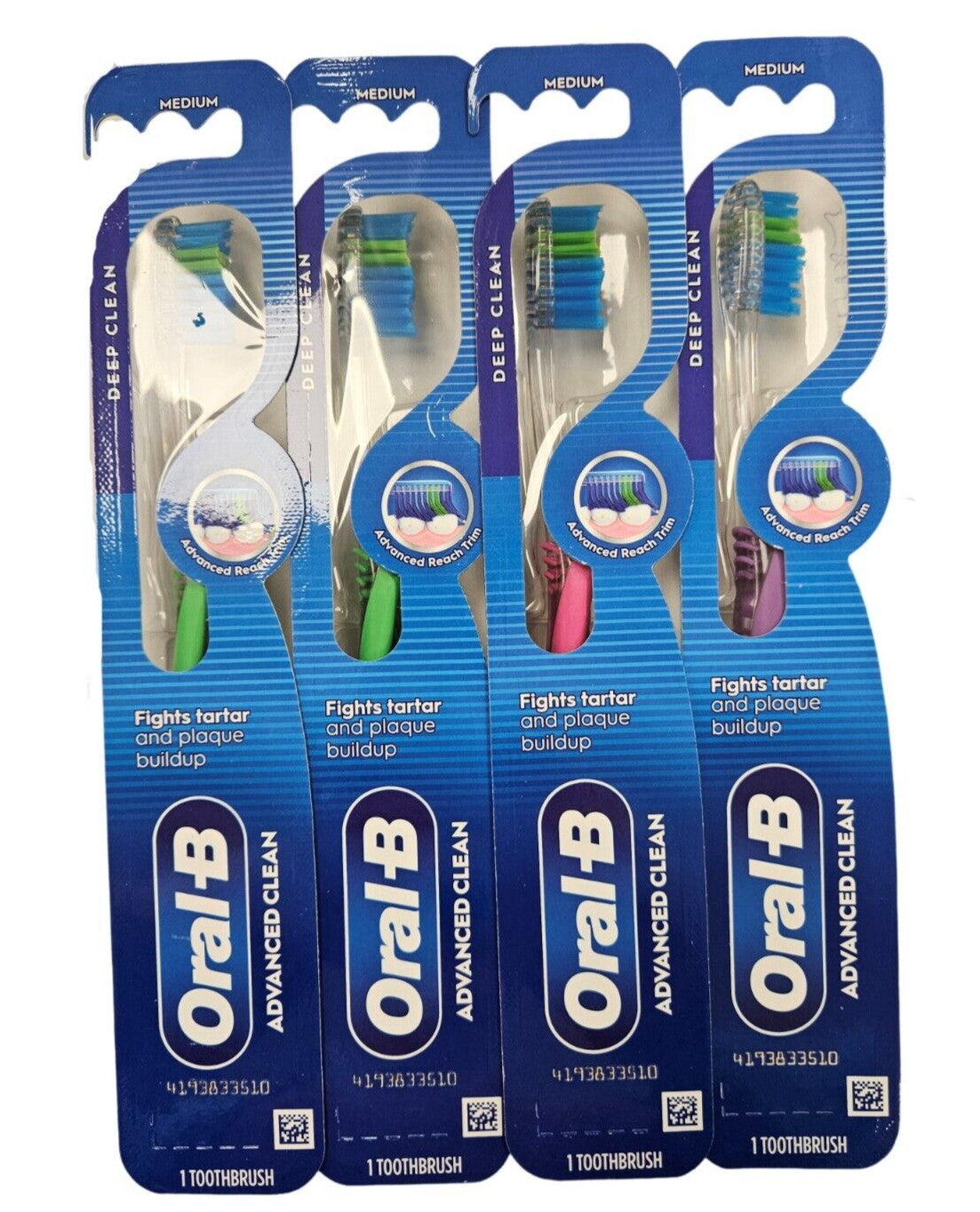 Deep Clean Medium Toothbrush Pack - 4 Assorted Colors